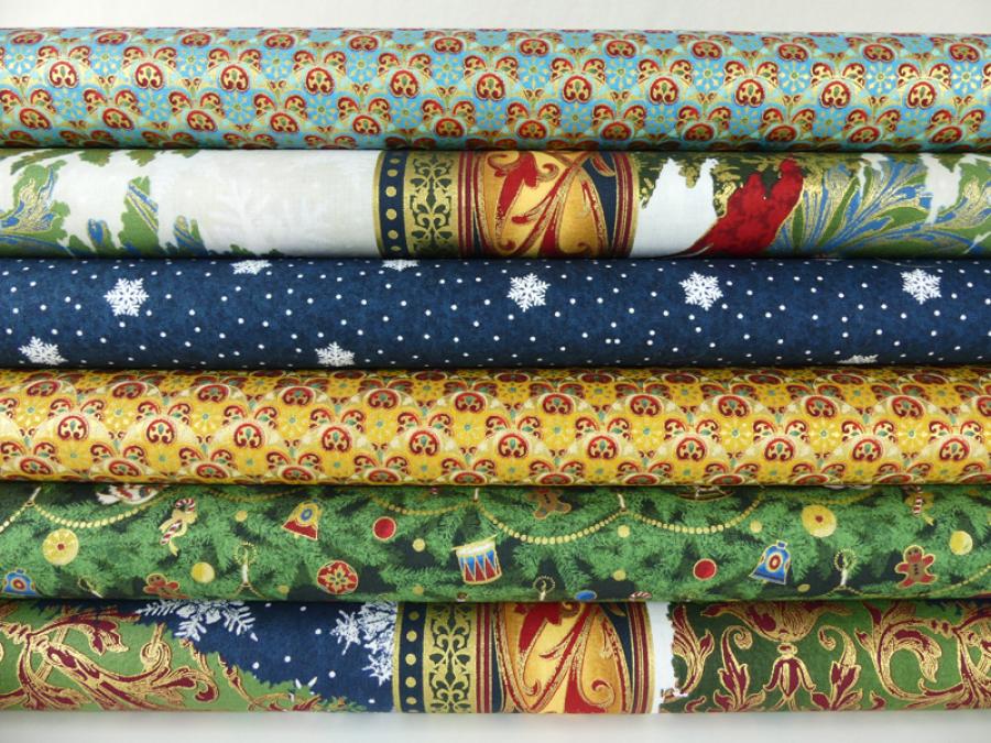 Preview: Patchworkstoff Schneesterne, blauer Untergrund
